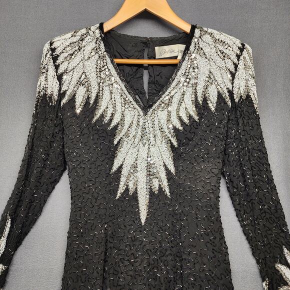 Vintage Womens Dress 4 Silk Beaded Sequin Black Stretch Evening Party Cocktail - Picture 14 of 16